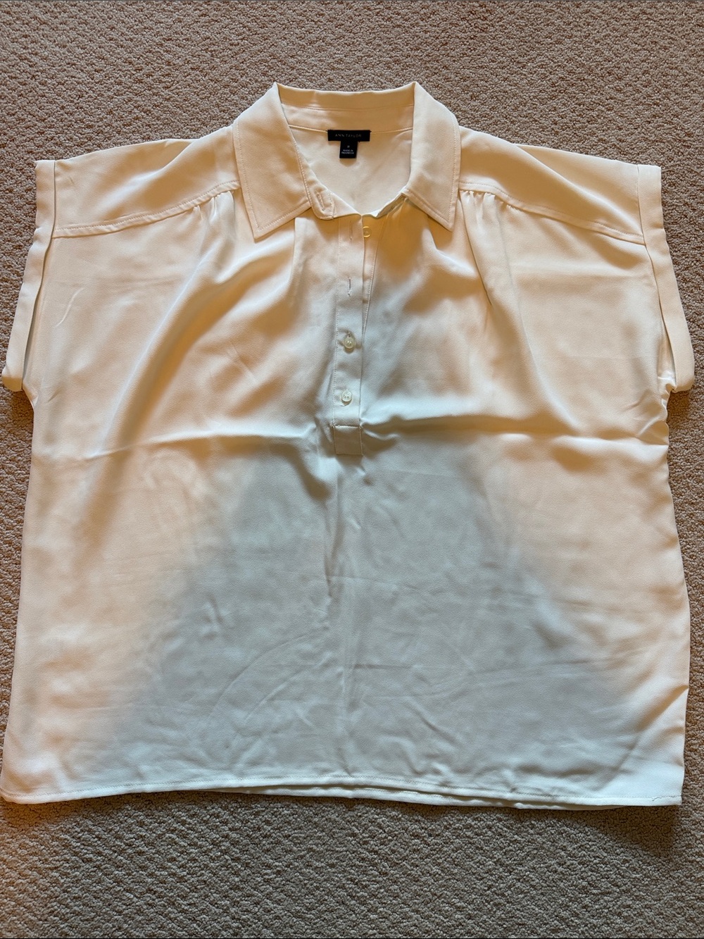 Ann Taylor Cream Short-Sleeve Collar Blouse